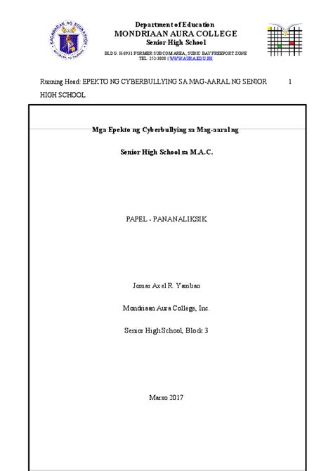 epekto ng cyberbullying sa mag-aaral pdf